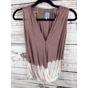 Womens Shore Mauve White Boho Wrap V Neck Knit Tank Top Racerback Size XS/S